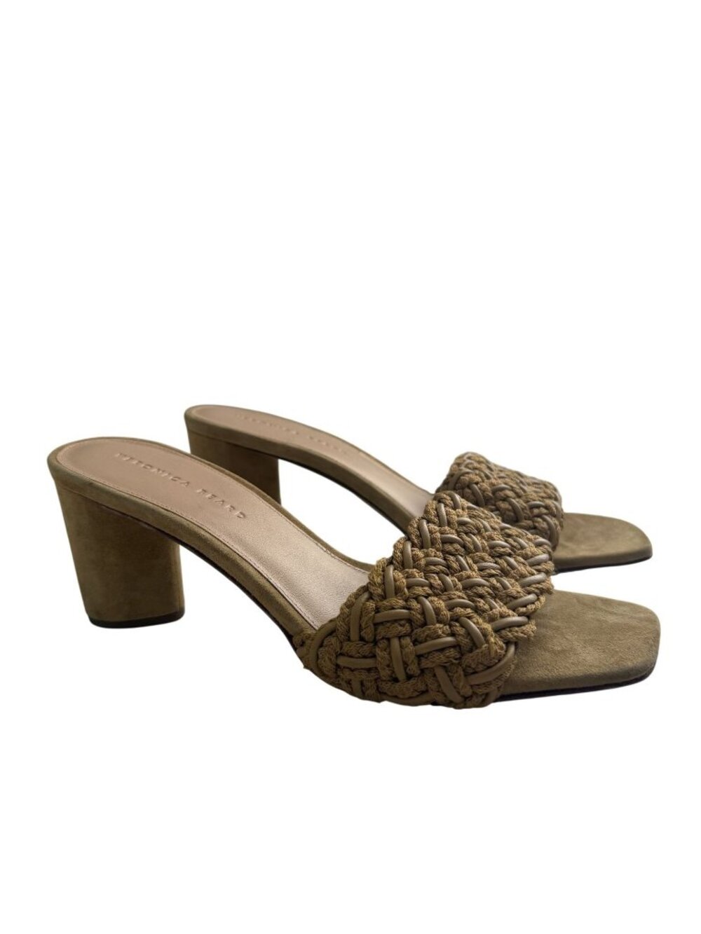 NEW Veronica Beard Yellow Suede Kerra Woven Mules Block Heel Size 10 [jb]